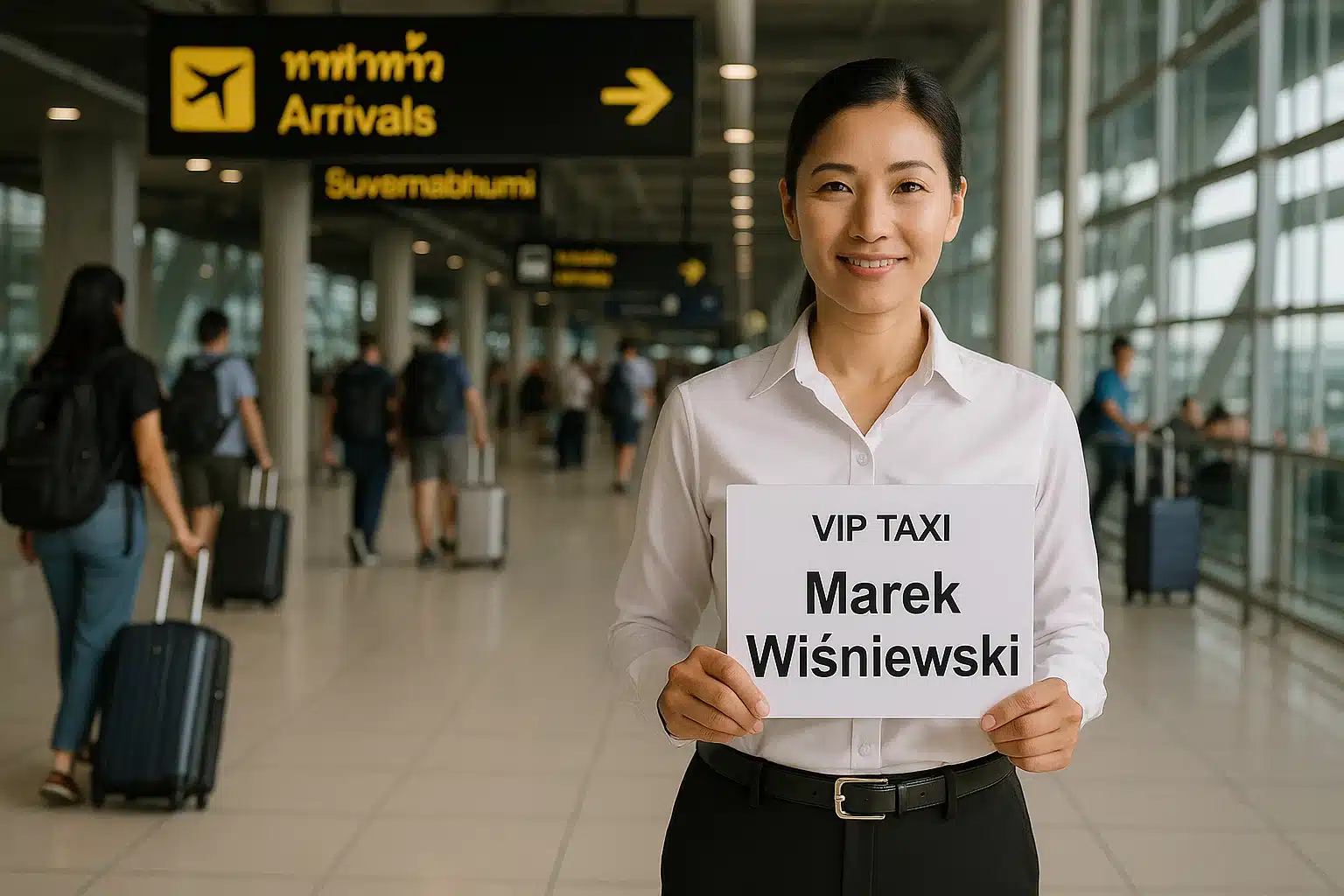 Tabliczka z imieniem pasażera – prywatny transfer VIP Bangkok